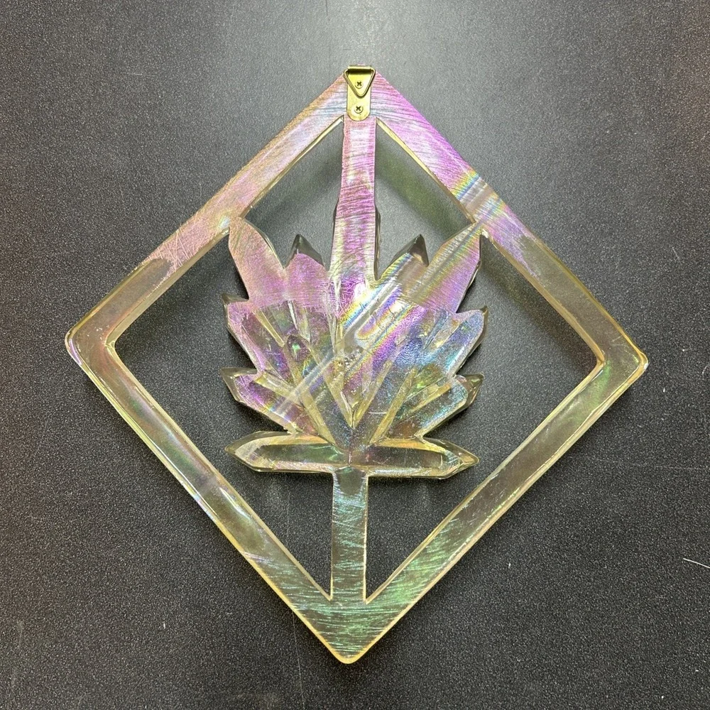 Acrylic Jeweled Floral Wall Hanger Metallic Silver Tone Iridescent MCM Funky